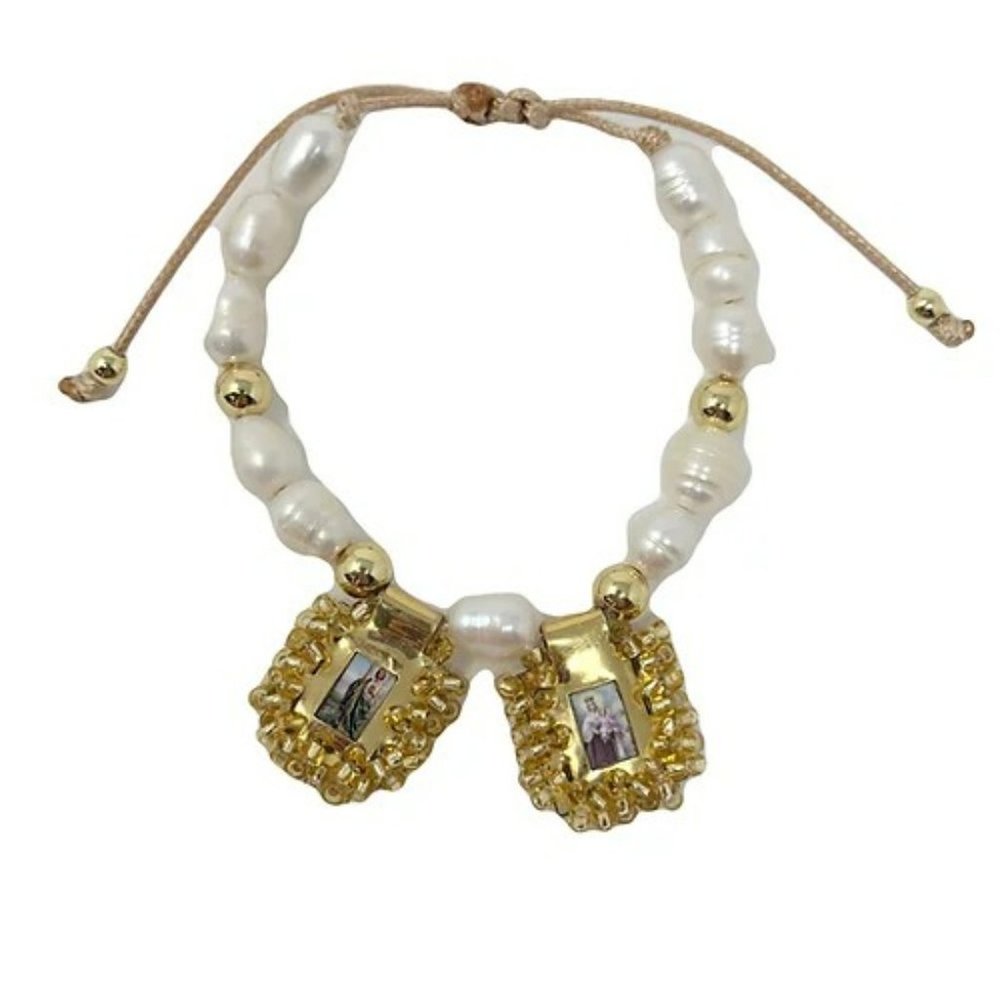 San Judas Tadeo - Virgen del Carmen Water Pearl Scapulars Gold